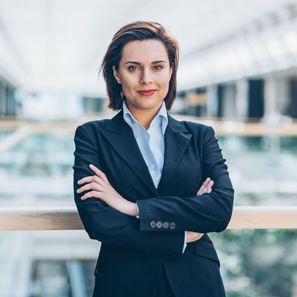 confident woman in suit